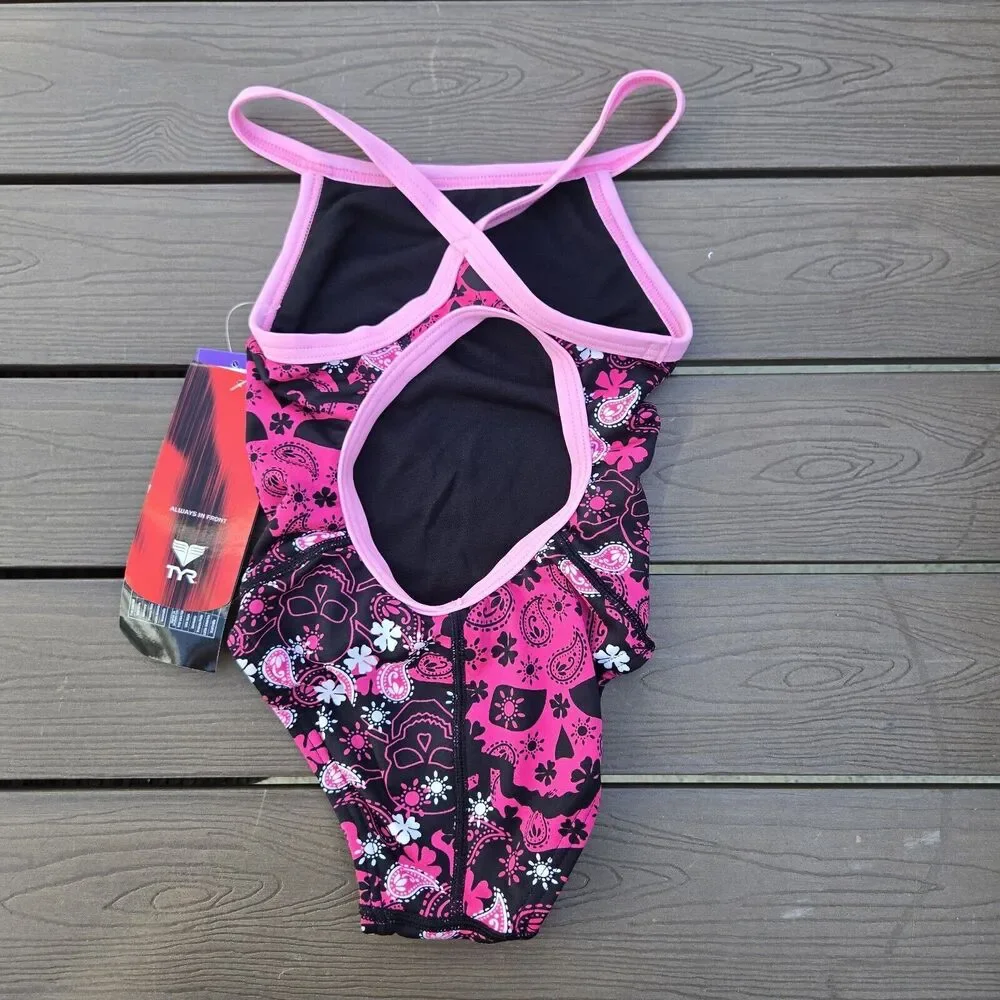 TYR DuraFast Elite Rockstar Diamondfit 1 Pc Swim Pink/black Youth Girl Sz 22 New